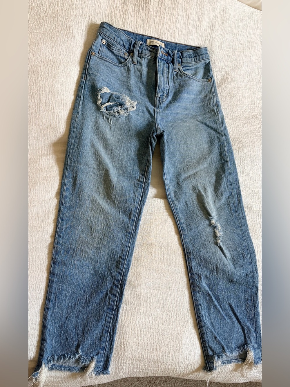 Madewell Light Blue Distressed Straight Leg Jeans